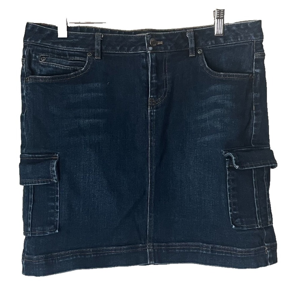 J.Jill Dark Wash Stretch Denim Cargo Pocket Mini Skirt Size‎ 12 Petite